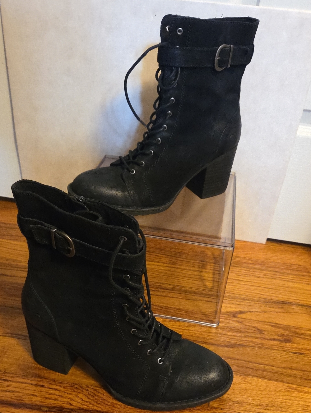 Børn Cass Black Suede Block Heel Boots Size 11